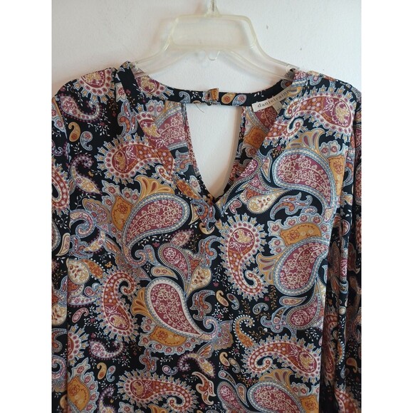 Daniel Rainn Pullover Tunic Top L Red Paisley Blouse Boho Peasant 3/4 Sleeves - Picture 2 of 9